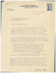 ["The document discusses a letter exchange between Congressman George B. Schwabe and Mr. W. C. Carter regarding insurance premiums on FHA loans. The Administrator of the National Housing Act explains that the premiums are determined by Congress and cannot be reduced based on prepayments. The practical difficulties of implementing such a system are also highlighted. Congressman Schwabe promises to follow up on the issue with the Federal Housing Administration."]