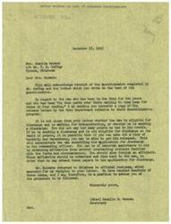 ["The document is in response to a questionnaire completed by Mr. Guffey and a letter written by Mrs. Bryant regarding a man in the Navy waiting to come home. The document acknowledges receipt of the documents and provides information about the Navy Department's demobilization program. It suggests that if the man is seeking discharge, he may be able to do so based on hardship and dependency, with the assistance of affidavits from outstanding citizens. The document is signed by Miss Camille M. Geneau, Secretary of SCHWABE COLL."]