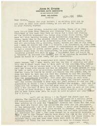 ["John H. Dykes, a Western Auto Associate from Enid, Oklahoma, writes to his friend George about a recent fishing trip and his views on the OPA (Office of Price Administration). He criticizes the OPA for its regulations on consumer goods and shares examples of how it has affected businesses and farmers. Dykes also mentions the lack of priorities for farmers since the election and how the OPA has made liars and cheats of merchants. He ends the letter by expressing hope that George can join him on their next fishing trip."]