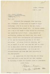 ["A letter written to a House of Representatives member expressing frustration over new restrictions on sugar rationing for housewives. The writer criticizes the government for penalizing honest housewives and not targeting black marketeers or those responsible for mistakes in the food program. The document also acknowledges the congressman's efforts in government and praises Congress for taking a more active role. The document also includes information about the crackdown on misuse of sugar for home canning purposes."]