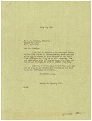 ["George B. Schwabe, a member of the House of Representatives, received a letter from Chester Bowles, Administrator of the Office of Price Administration, in response to a telegram Schwabe sent regarding quota bases assigned by the War Food Administration. Bowles confirmed that the quota bases assigned will remain valid during the interim quota period. Schwabe expressed his determination to continue challenging the bureau with the support of his constituents."]