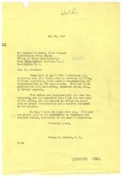 ["George B. Schwabe, a member of Congress, is writing to Bernard Goodkind, Chief Counsel of the Distribution Price Branch of the Office of Price Administration, to address concerns about discrepancies and discriminations in OPA regulations regarding mark-downs and close-out sales of ladies' apparel. Schwabe is requesting immediate and thorough attention to the issue and a suitable regulation to remedy the difficulty. He highlights specific examples of how the current regulations are causing financial loss and embarrassment to merchants. Schwabe also points out inconsistencies in the regulations for men's and women's clothing, urging for a fair and reasonable approach to setting ceiling prices."]