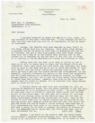 ["The author, John F. Pendleton, writes to Congressman George B. Schwabe about a case involving Chas. Good and the OPA. Good faced issues with the OPA, but with the help of a lawyer named Hemphill, the matter was resolved. Pendleton also expresses concerns about the OPA's practices, including wiretapping and invasive spot checks in grocery stores. He also mentions the meat situation in Nowata, Oklahoma. Pendleton ends the letter with a mention of a rumor about the Governor potentially receiving a diplomatic position."]