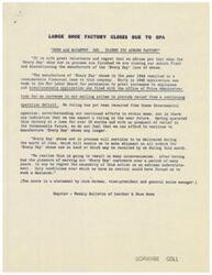 ["The document discusses the closure of a large shoe factory due to financial losses and government regulations, particularly the Office of Price Administration (OPA). The closure is seen as detrimental to small businesses and the economy, with concerns raised about the impact of OPA regulations on wholesalers and the ability of individuals to start and grow businesses. The document calls for Congress to take action to prevent OPA from becoming a permanent detriment to American businesses and initiative."]