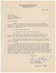 ["The Office of Price Administration is reluctantly closing the Tulsa District Office in order to cut expenses and prioritize better enforcement and prompt pricing for reconverting industries. This decision is part of a nationwide program of closing District Offices, not singling out Tulsa for special treatment. The inconvenience to business men in the Tulsa area was considered, but the decision was necessary due to lack of additional funds from Congress. The closure is meant to save money for essential needs and ensure efficient enforcement and pricing for reconverting industries."]