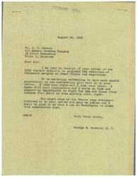 ["The document is from George B. Schwabe, a member of Congress, responding to correspondence from individuals in the fresh fruit and vegetable industry regarding proposed OPA reductions on wholesale margins. Schwabe expresses agreement with their concerns and offers to help fight against the OPA regulations. He requests further information and promises to take action to address the issues raised by the industry."]