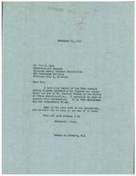 ["George B. Schwabe, M.C. received a letter from Don Lyon of the Oklahoma Retail Grocers Association providing figures countering those of Mr. Chester Bowles of the Office of Price Administration. Schwabe expresses gratitude for the information and encourages Lyon to continue their work at the grassroots level."]