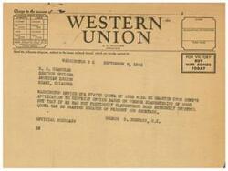 ["The document includes a series of telegrams regarding a slaughter permit for John E. Cone. It discusses the approval of a class two slaughter permit and a quota of 255,080 pounds. There is confusion regarding the quota and the application process, with efforts being made to transfer the license from custom slaughtering to independent slaughtering. The document also includes details of phone calls and messages exchanged in an attempt to resolve the situation."]