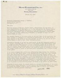 ["Mayo Furniture Co. is writing to Congressman George A. Schwabe to express concern over the Office of Price Administration granting price increases to mattress manufacturers, with the expectation that retailers absorb the cost. They argue that retailers' profits are based on abnormal wartime conditions and that passing on the increase to consumers would be more fair. They also highlight similar issues with price increases on other home appliances. Mayo Furniture Co. urges Congressman Schwabe to take action to allow retailers to pass on these cost increases to consumers."]