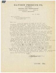 ["The document is a letter from the Dawson Produce Co. in Tulsa, Oklahoma, expressing concerns about government bureaucracy and the Office of Price Administration (OPA) controlling prices of fruits and vegetables. The document criticizes the OPA's inefficiency in studying the prices of perishable commodities like potatoes and oranges. It also mentions the OPA's Community Ceiling Prices for fresh fruits and vegetables in certain counties of Oklahoma. The document urges the abandonment of the OPA program for fresh fruits and vegetables. Additionally, it includes a list of price controls for various fruits and vegetables issued by the OPA."]
