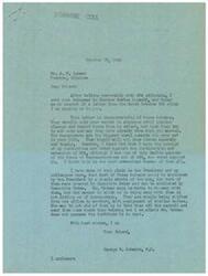 ["The document is a letter from George B. Schwabe, a member of the House of Representatives, expressing frustration with the Office of Price Administration (OPA) and its handling of issues. Schwabe criticizes the OPA for being slow to act and accuses them of being bureaucratic and cowardly. He also expresses his belief that many government bureaus could be abolished by the President and criticizes President Truman for not having the courage to do so. The document includes a response from OPA Administrator Chester Bowles acknowledging a previous letter and discussing changes to the rationing program."]