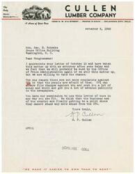 ["The document is from the Cullen Real Lumber Company to Congressman Geo. B. Schwabe expressing concerns about the Office of Price Administration (OPA) and their fear of being sued by them. The company believes that more people do not complain about the OPA out of fear of retaliation. They give permission for the letter to be used in any way to address the abuse they feel they are receiving from the OPA."]