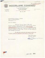 ["The document is a letter from the Moorlane Company to Representative George B. Schwabe thanking him for informing them about an amendment allowing distributors of bolts, nuts, rivets, and screws to pass on a 7% price increase to the trade. They express gratitude for his follow-up on their previous letter."]