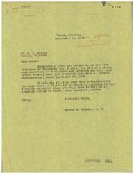 ["The document is a series of correspondence between George B. Schwabe, a Member of Congress from Tulsa, Oklahoma, and the Office of Price Administration in Washington, D.C. Schwabe is addressing concerns raised by buyers of hogs at the Vinita, Oklahoma market who are requesting a higher ceiling price for live hogs, similar to those in Tulsa and Joplin. The Office of Price Administration requests specific information about the Vinita market before they can consider adjusting the ceiling price. Schwabe sends a telegram to the Administrator of the Office of Price Administration requesting information on when a ceiling price will be established for Vinita."]