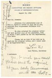["The memo is informing Mr. Schwabe that a copy of a letter from Paul A. Porter regarding inflation and industrial production during World War I and II has been received and placed in their departmental file. The document discusses the impact of price control and bureaucratic strangleholds on production levels. Porter argues that despite inflation, production levels have increased significantly during World War II compared to World War I due to price control measures. The document emphasizes the importance of controlling prices to prevent a decrease in industrial production."]