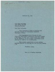 ["Miss Anne Robinette wrote a letter to Congressman George B. Schwabe expressing her disagreement with his views on living like people did 150 years ago. She believes in the importance of modern conveniences and the need for economic controls to prevent monopolies and manipulations. The document was acknowledged by Mrs. A. L. Warren, Secretary, who informed Miss Robinette that Congressman Schwabe will review her letter upon his return to Washington."]
