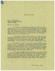 ["The document is a letter from T. L. Robinson to George B. Schwabe, a Member of Congress, expressing frustration with the OPA (Office of Price Administration) and their treatment of citizens in the district. Robinson details instances of mistreatment and unfair rent control policies imposed by the OPA. He asks for Schwabe's help in addressing these issues and suggests that Oklahoma should be allowed to manage its own affairs without interference from the OPA in Kansas. Schwabe acknowledges Robinson's concerns and assures him that he will address the issue in Congress."]
