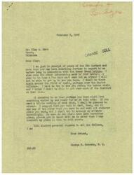 ["Clay A. Babb is corresponding with George B. Schwabe regarding the Honey Creek bridge and plans to visit in April. Babb also mentions a soldier's disheartenment with a statement made by Mr. Hershey regarding soldiers in the army. Babb discusses the organization in Delaware County and offers help to Schwabe."]