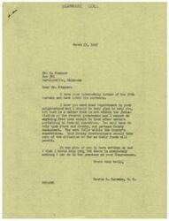 ["The document is from Mr. Stammer to Congressman George B. Schwabe, requesting help with road improvement in his neighborhood in Bartlesville, Oklahoma. Schwabe responds that road improvement is not within the jurisdiction of the Federal government, and Stammer should seek help from the State and County authorities. Stammer also mentions concerns about cycles in Osage County and suggests implementing a bounty on them. Schwabe expresses his inability to help with the road situation but appreciates Stammer reaching out."]
