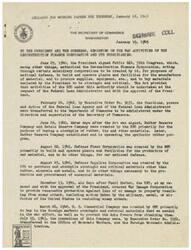["The document is a report from the Secretary of Commerce to the President and Congress detailing the war activities of the Reconstruction Finance Corporation and its subsidiaries. It discusses the creation of various subsidiary corporations to aid in national defense efforts, including the procurement of materials and operation of war plants. The report highlights the significant amount of funds disbursed and the cooperation between the RFC and other government agencies involved in war production and procurement. Additionally, it provides specific information on the operations of the Rubber Reserve Company, including the production of synthetic rubber."]
