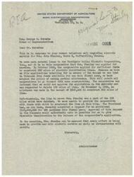 ["The document is a series of letters regarding the provision of electric service to Mrs. John Stanley in Coffeyville, Kansas. The Rural Electrification Administration has made partial allotments for construction of electric lines in the area, but funds are limited. Honorable  George B. Schwabe is working to investigate the situation and provide assistance. Mrs. Stanley expresses her patience and gratitude for any help in getting electricity. She also mentions the need for farm-to-market roads, which is under the jurisdiction of the state and county. Schwabe assures her of his assistance and efforts to resolve the issue."]