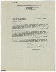 ["The document is from the Rural Electrification Administration to Congressman George B. Schwabe regarding requests for electric service from E.J. Brooks in Pawhuska, Oklahoma, and Schwabe's farm in Kansas, Oklahoma. The Verdigris Valley Electric Cooperative, Inc. in Collinsville, Oklahoma, and the East Central Oklahoma Electric Cooperative, Inc. in Okmulgee, Oklahoma, are involved in providing service. The document explains funding issues and delays in providing service due to lack of appropriations from Congress. Brooks expresses the need for electric power in his farming community and requests Schwabe's assistance in obtaining it. The document also mentions a news item about a large fund bill approved by the House for federal agencies."]
