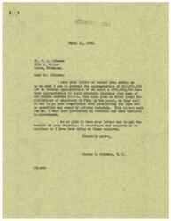 ["The document is from Mr. Coleman to Congressman Schwabe expressing concern about a proposed appropriation of $23,000,000 for electric hi-lines in the middle western states. Mr. Coleman urges the Congressman to prevent unnecessary government expenditure and to have less government involvement in business. Congressman Schwabe responds, thanking Mr. Coleman for his input and stating his agreement with the sentiment of less government involvement in business."]