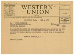 ["The document is a telegram sent by A. N. Williams, the President of a company, to M. V. Covey, the President of Indian Electric Cooperative. Williams informs Covey that a loan of $390,000 has been approved for their cooperative by the Rural Electrification Administration. Williams offers further assistance if needed."]