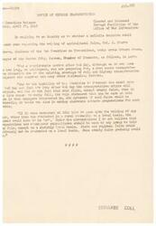 ["The Office of Defense Transportation has indicated that due to transportation shortages and uncertainty post-V-E Day, it is not advisable for agricultural fairs to be held on a large scale. Local county fairs may still be possible, but state and regional fairs are not recommended. Managers and sponsors of fairs are advised to proceed at their own risk."]