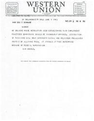 ["The document is a communication expressing opposition to House Resolution 2232, which establishes a Fair Employment Practices Commission. The sender believes that this legislation will intensify racial and religious prejudices instead of alleviating them and will impact free enterprise due to federal supervision. The sender, Dan Arnold, requests suggestions from patrons regarding the company's service."]