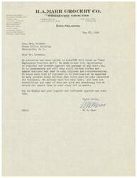 ["The document is a letter from H.A. Marr Grocery Co. in Denver, Colorado expressing their protest against the passage of the \"Fair Employment Practice Act\" bill known as H.R.2232. The company believes the act is unnecessary and will burden and hamper business. They argue that there are already too many laws and that businesses need incentives to provide jobs. They request the recipient's support and influence against the passage of the law."]