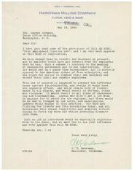 ["Cecil T. Hardeman, President of Hardeman Milling Company in McAlester, Oklahoma, opposes Bill HR 2232, the \"Fair Employment Practice Act\". He believes that the legislation would create unnecessary bureaucracy, restrict free enterprise, and lead to discrimination, strikes, and violence. Hardeman urges Honorable  George Schwabe to vote against the bill, especially emphasizing its potential impact in the South."]