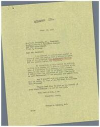["Mr. Marshall wrote to Congressman Schwabe urging him to oppose the Free Employment Practice Act, as he believed it would be detrimental to businesses and employees. Congressman Schwabe responded, agreeing with Marshall's views and stating that he had no intention of supporting the bill. Schwabe also suggested that Marshall write to other New Deal Congressmen from Oklahoma with the same message."]