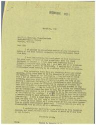 ["The document acknowledges receipt of a letter concerning the Fair Employment Practice Act, expressing concern about the potential negative impact of the legislation on manufacturers and the belief that it may be driven by political motives rather than genuine concern for the people. The writer states their intention to vote based on what they believe to be in the best interests of the country rather than seeking political favor. The document encourages open communication on the subject."]