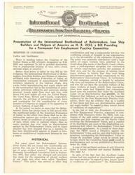["The document presents the opposition of the International Brotherhood of Boilermakers, Iron Ship Builders and Helpers of America to Bill H.R. 2232, which aims to prohibit discrimination in employment. The organization argues that they have not discriminated against any workers based on race and that admitting non-white members could cause issues within the organization. They also criticize the Fair Employment Practice Committee for demanding changes that would disrupt their organization. The organization believes that the bill would force them to admit non-white members and could have negative consequences for all members involved."]