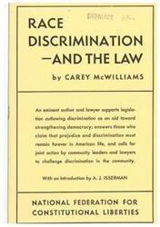 ["The document discusses the issue of race discrimination and the law, arguing for legislation to outlaw discrimination as a way to strengthen democracy. The author, Carey McWilliams, highlights the importance of challenging discrimination in all its forms through legal means, and emphasizes the role of community leaders and lawyers in this effort. McWilliams also addresses the misconception that legislation against discrimination is futile, pointing out that it has successfully challenged discrimination in various areas. The document calls for cooperation between social scientists and lawyers to present data on the negative effects of discrimination and advocates for the enactment of Fair Racial Practice Acts to combat discrimination effectively. Ultimately, the text stresses the importance of rooting out discrimination from American society to safeguard democracy and ensure peace."]