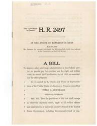 ["The document introduces a bill, H.R. 2497, aimed at improving salary and wage administration in the Federal service. It includes provisions for overtime pay, pay for night and holiday work, and amendments to the Classification Act of 1923. The bill applies to civilian officers and employees in the executive branch of the government, including Government-owned corporations and employees in the District of Columbia. It also outlines exemptions and rates for overtime and holiday pay."]