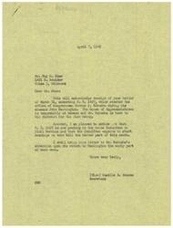 ["The document acknowledges receipt of a previous letter endorsing H. R. 2497, which is pending in the House Committee on Civil Service. Congressman George B. Schwabe is currently in his district but will be notified of the support for the bill upon his return to Washington."]