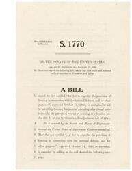 ["This bill, introduced in the Senate in 1946, seeks to amend an existing Act related to housing provision for national defense purposes to aid in providing housing for individuals attending educational institutions under the Servicemen's Readjustment Act of 1944. The bill authorizes the Administrator to provide housing for such individuals and their families and specifies the powers and limitations in providing such housing. It also outlines the process for fixing fair rentals for the housing provided. The bill has been referred to the Committee on Education and Labor for further consideration."]