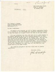 ["The document is requesting immediate attention be given to bill S-1415, which proposes increased pay for Federal employees below the standard wage. It argues that this will benefit employees who worked during the World War and returning veterans seeking government work. The bill is seen as a way to aid in the readjustment of veterans and compensate for missed promotions while in the Armed Forces. The sender, John G. Wands, requests that Congressman George B. Schwabe support the bill."]
