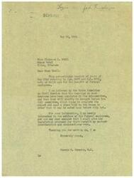 ["In the letter, Miss Florence I. Odell expresses her gratitude to Congressman George B. Schwabe for considering H.R. 2497 and H.R. 2703 for the benefit of Federal employees. Congressman Schwabe assures Miss Odell that he is keenly interested in the welfare of Federal employees and will give any proposed legislation his earnest consideration and vote. He informs her that the bills have completed hearings in the subcommittee and will soon be brought before the full committee for further action."]
