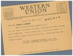 ["The document is about Western Union symbols for different classes of service, such as Day Letter, Night Letter, Deferred Cable, and Cable Night Letter. It also includes information about filing and receiving times for telegrams and day letters. The message in the telegram is asking for support for a bill regarding salary adjustments for federal employees."]