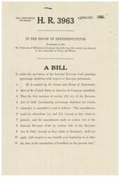 ["The document is a bill introduced by Mr. Schwabe of Oklahoma in the House of Representatives on September 6, 1945. The bill aims to make the provisions of the Internal Revenue Code granting percentage depletion with respect to fluorspar permanent. It proposes an amendment to the Revenue Act of 1943 to ensure that certain minerals, including fluorspar, continue to receive percentage depletion for taxable years after the termination of hostilities in the present war. The bill has been referred to the Committee on Ways and Means for further consideration."]