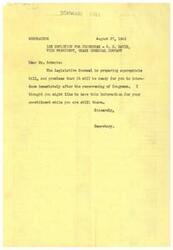 ["The document is a series of letters and communications between various individuals and organizations regarding the need to make the provisions of the Internal Revenue Code granting percentage depletion for fluorspar permanent. The Ozark Chemical Company, represented by S. H. Davis, is requesting that Representative George B. Schwabe introduce a bill to make this change, as fluorspar is an important mineral used in various industries, including the war effort. The goal is to ensure the survival of the fluorspar industry by granting a permanent depletion allowance."]