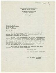 ["The Colorado Mining Association is interested in joining forces with the Mahoning Mining Company in a tax legislative program to make depletion allowances permanent. They discuss the inclusion of nonmetallic in the program and express a desire to have representation in Washington at the proper time. The Mahoning Mining Company expresses interest in a proposed amendment to include other mineral products in the program and will communicate with Representative Schwabe upon receiving more information."]