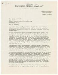 ["The Mahoning Mining Company received a letter from Honorable  George B. Schwabe regarding a tax bill and a possible hearing on Bill HR 3963. They discussed the timing of the hearing, the involvement of a committee of producers from the Illinois-Kentucky fluorspar region, and the coordination of activities to push the legislation forward. The company plans to discuss a plan of action and make necessary contacts in the industry in the next two weeks."]