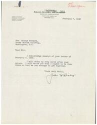 ["The document consists of a series of letters exchanged between John H. Bishop, Stephen A. Mitchell, Robert J. Burdett, and George B. Schwabe regarding a meeting in Washington D.C. to discuss percentage depletion on Fluorspar. Schwabe is unable to meet during the suggested dates due to personal commitments, and Bishop suggests delaying the visit to accommodate Schwabe's schedule. The documents express a desire to cooperate and discuss the matter further in the future."]