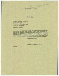 ["The document is a letter from George B. Schwabe, M.C. to John C. Burris, Adjutant of Tulsa Post 577 Veterans of Foreign Wars, thanking him for sending a resolution regarding the Public Housing program for veterans. The resolution urges the Federal Public Housing Authority to consider Tulsa's application for additional housing units for homeless veterans in light of recent funding allocated by Congress. The resolution was approved on April 11, 1946."]