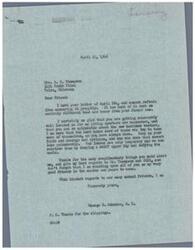 ["Mrs. Thompson is grateful for a letter from Congressman Schwabe, expressing optimism about their new business venture and thanking him for his support. She explains their financial situation and the difficulties they have faced, but is grateful for the help they have received. She also mentions their upcoming store opening and their hope for a Republican administration. Mrs. Thompson expresses her gratitude and appreciation for her friends and their support."]