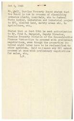 ["The document discusses the classification and disposal of surplus properties, particularly ordnance plants and housing units at the Oklahoma Ordnance Works. The Surplus Property Board and Reconstruction Finance Corporation are involved in the process of negotiating sales or leases of these properties. Congressman George B. Schwabe is requesting information on the status of the dormitories and other buildings at the Ordnance plant to potentially make them available for purchase by farmers and dairymen in the area."]
